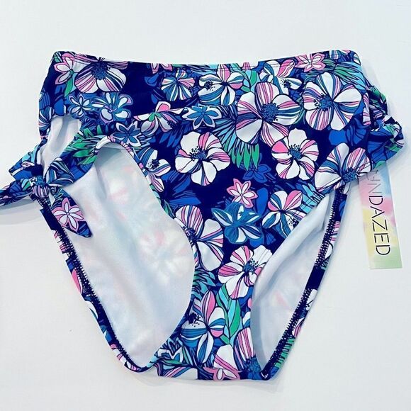SUNDAZED Tatum Floral-Print Tie Side High-Waist Bottoms, swimsuit L New Blue - Picture 6 of 9